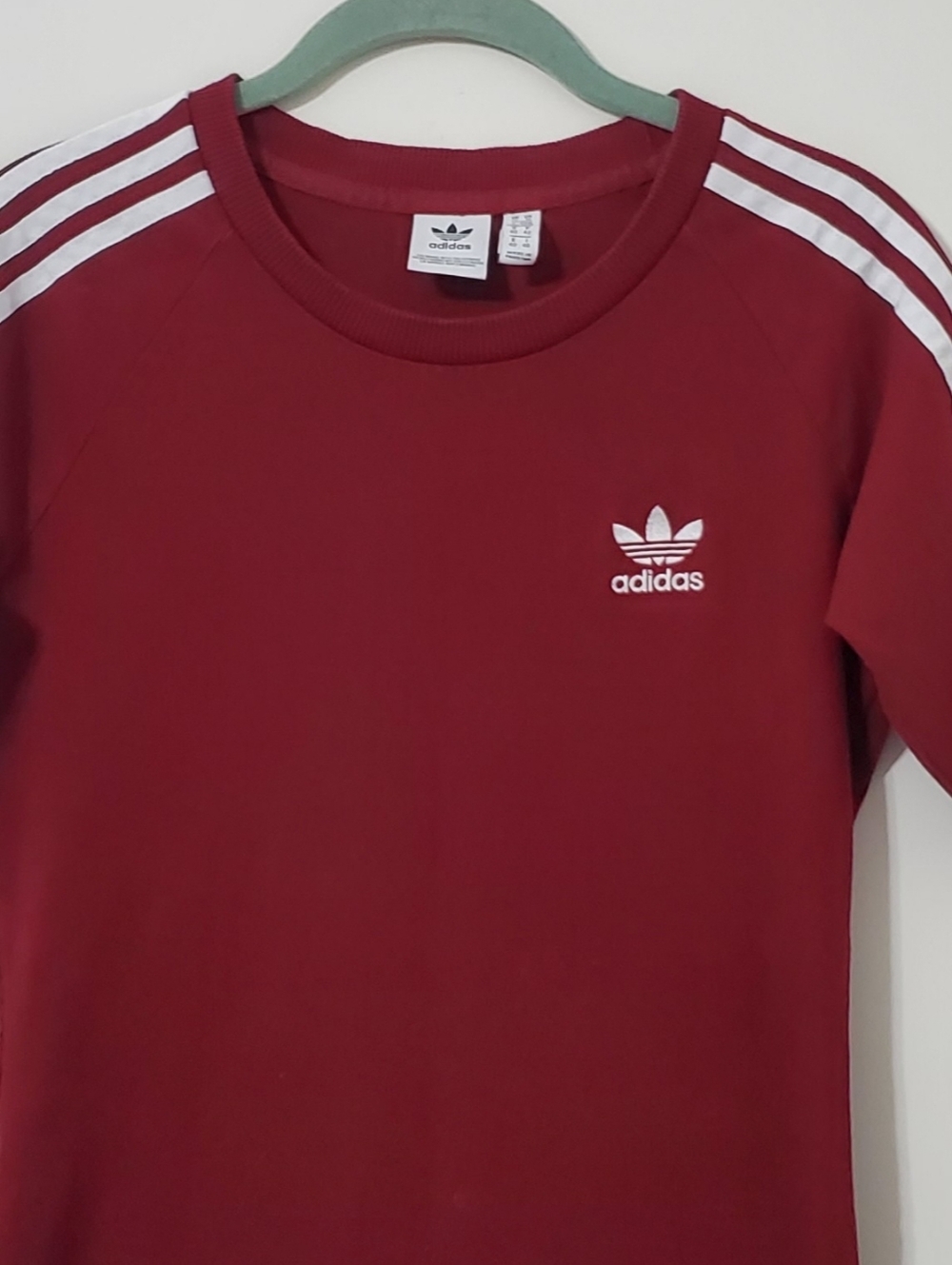 Adidas 3 Stripes Burgundy Collegiate Cotton Jersey Dress Womens Medium - Picture 3 of 10